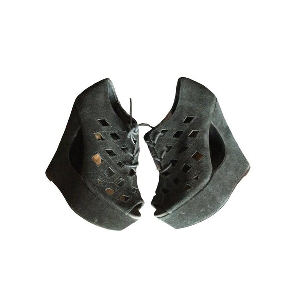 Steve Madden Daade Cut-Out Suede Leather Wedge Heel Bootie Black Size 7.5 M - Picture 5 of 10